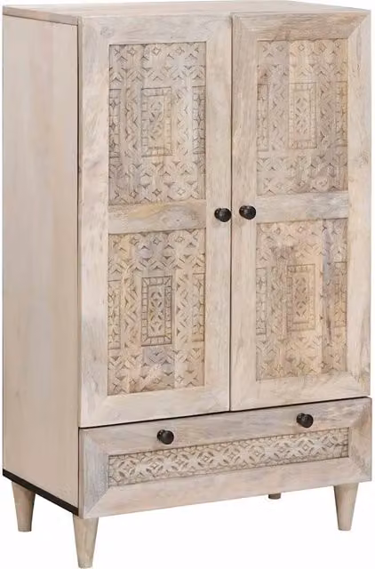 Credenza moderna vidaXL in legno di mango massello beige e bianco L/P/H: 60 x 33 x 100 cm