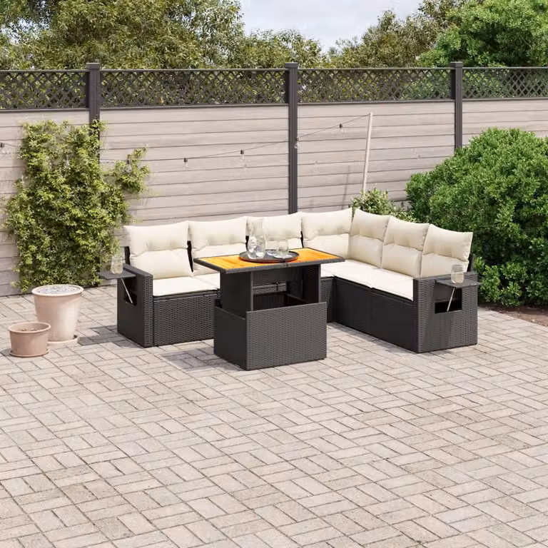 Set Divani da Giardino vidaXL a Forma di L con Cuscini in Polyrattan Nero e Tavolino da Esterno