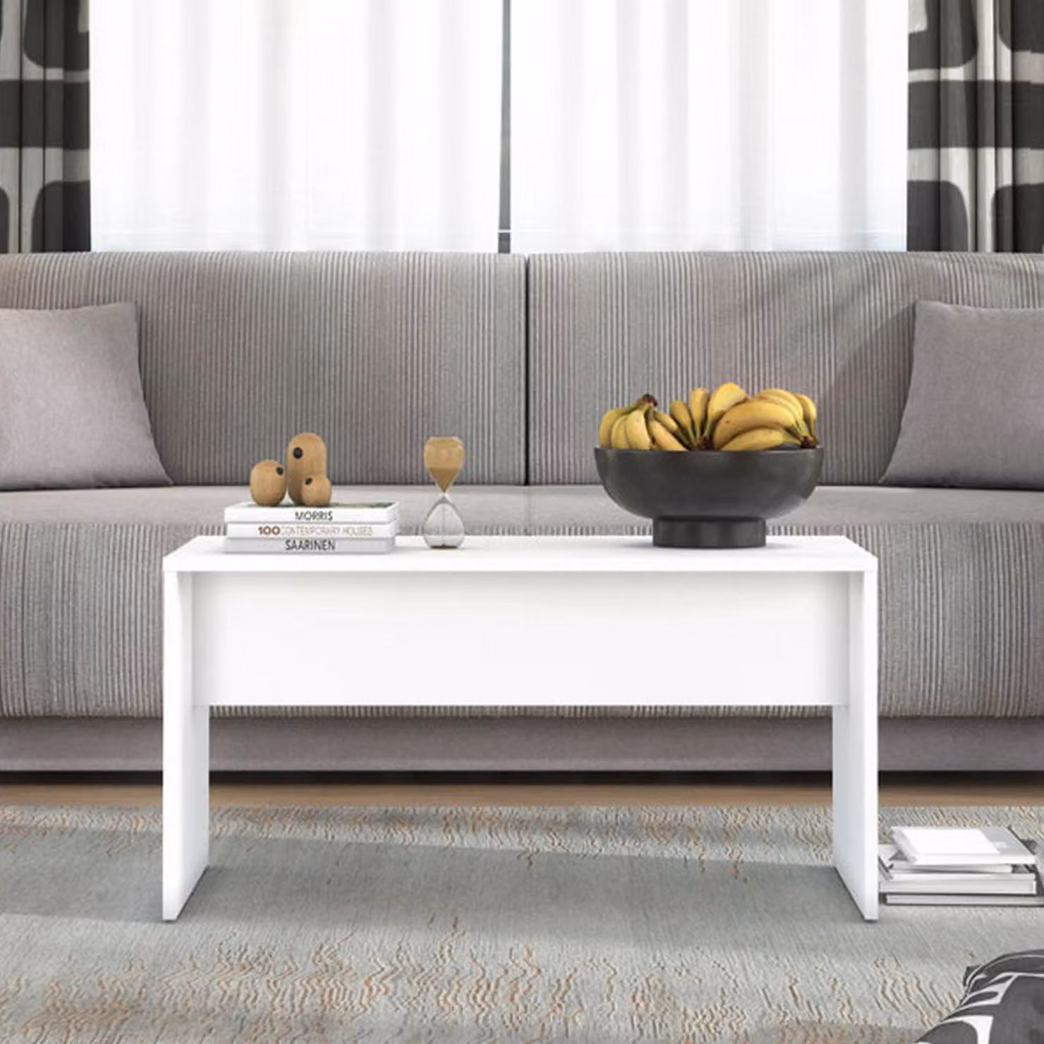 Dmora Tavolino da Salotto Formia 90x50x46h cm Bianco, con Piedini un Vano