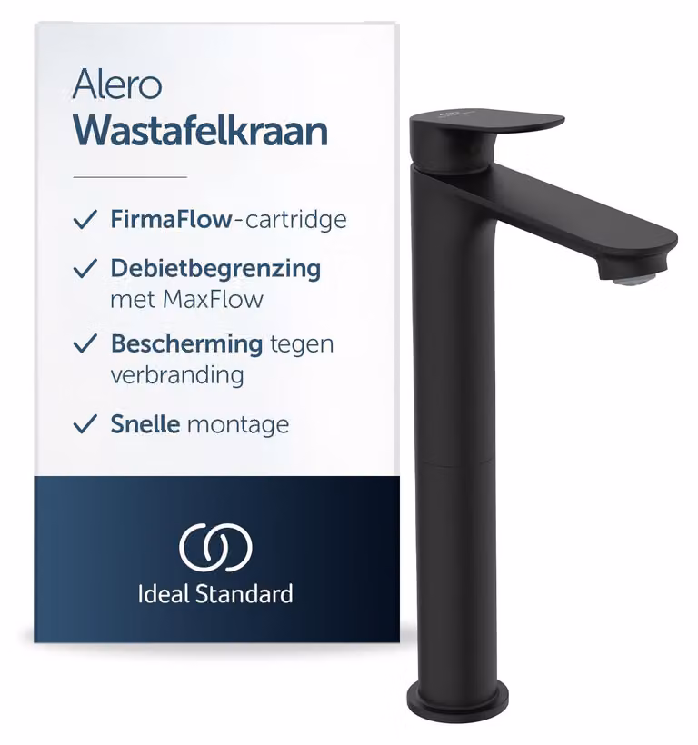 Rubinetto per lavabo, altezza del beccuccio 240 mm, a risparmio idrico, finitura nera opaca
