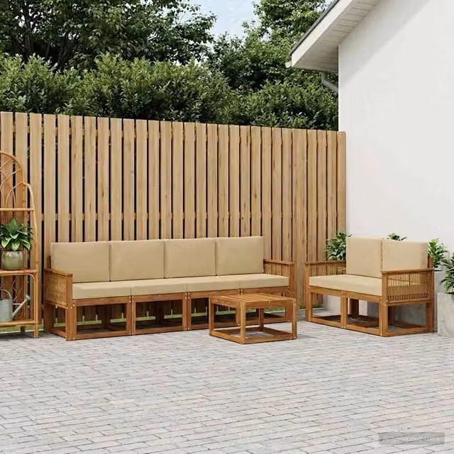 Set di divani da esterno 7 pz Naturale e Beige Poliestere 3385019