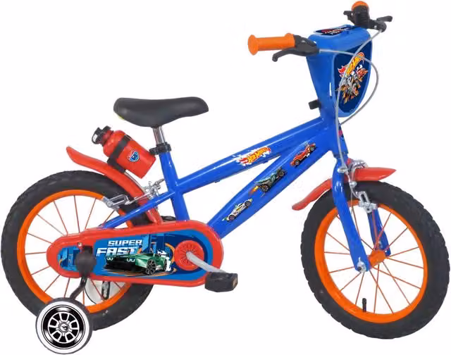 Bicicletta per bambini Hot Wheels 14 pollici con freni caliper e stabilizzatori in acciaio Hi-Ten blu e rosso – 1