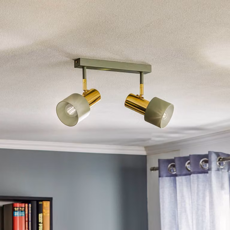 Faretto da soffitto Destin, 2 luci verde/ottone Destin Argon, dimmerabile, Verde, Soggiorno / Sala da pranzo, Metallo, Moderno, Faretto