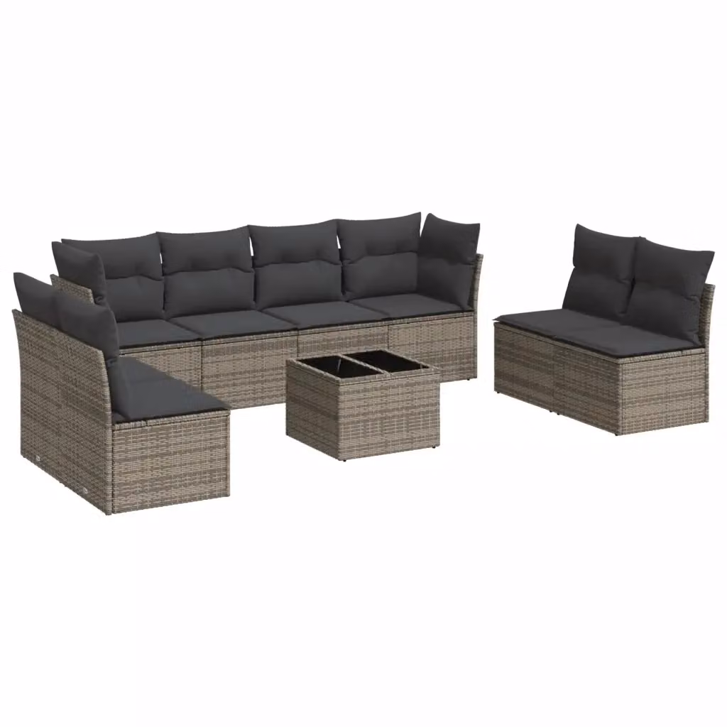 Set Divano da Giardino vidaXL 9 pz in Polyrattan Grigio con Cuscini e Tavolino da Caffè – 2