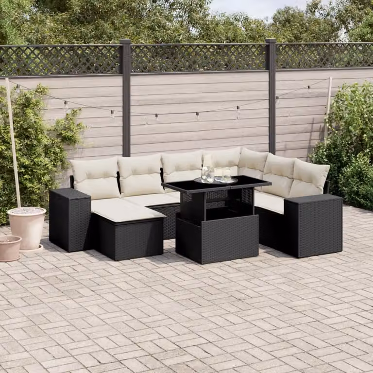 vidaXL Set Divani da Giardino a L con Polyrattan e Cuscini 8 pz Nero