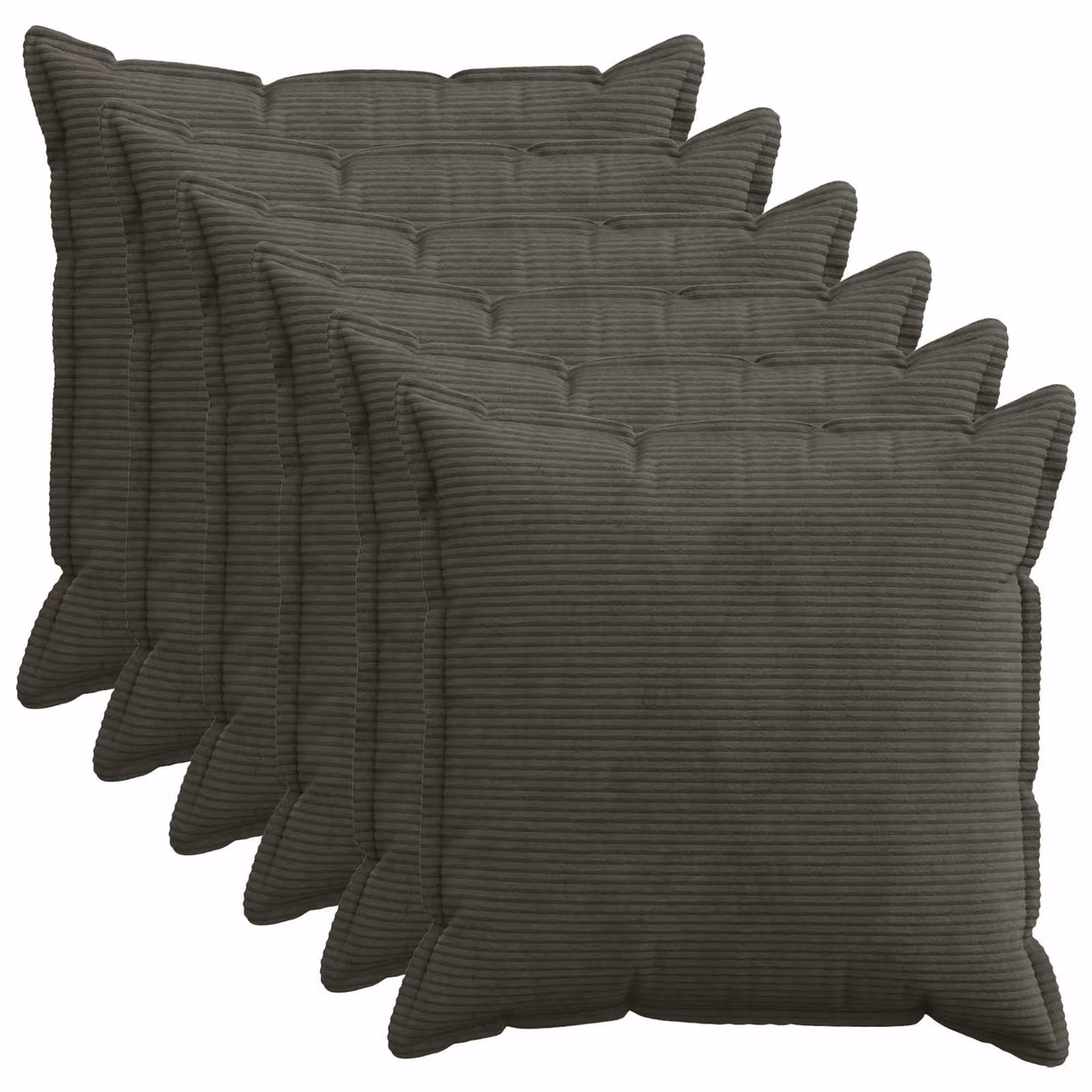 Set di 6 federe vidaXL HOUTEN in velluto a coste, colore antracite, 65 x 65 cm