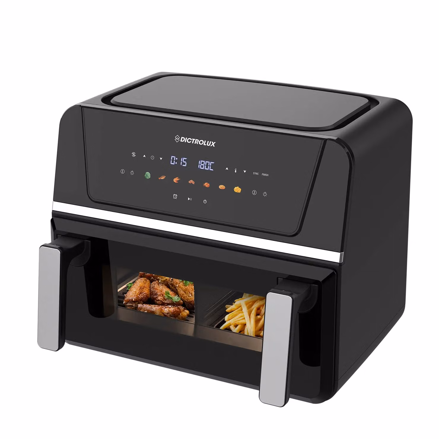 Dictrolux Friggitrice ad aria Digital Max a doppio scomparto da 10 litri, 1700 Watt, colore nero