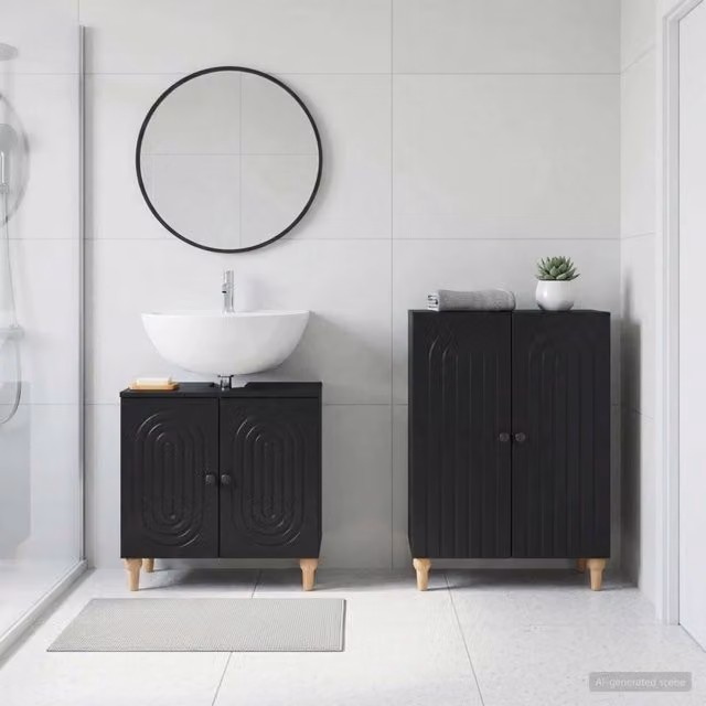 Set di mobili da bagno moderno vidaXL composto da mobile lavabo e mobile contenitore nero opaco