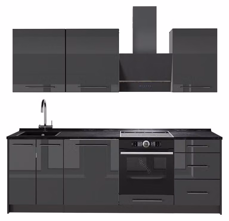 Cucina componibile Vicco Fame-Line Antracite lucido/Antracite 230 cm senza piano di lavoro, Model 63954