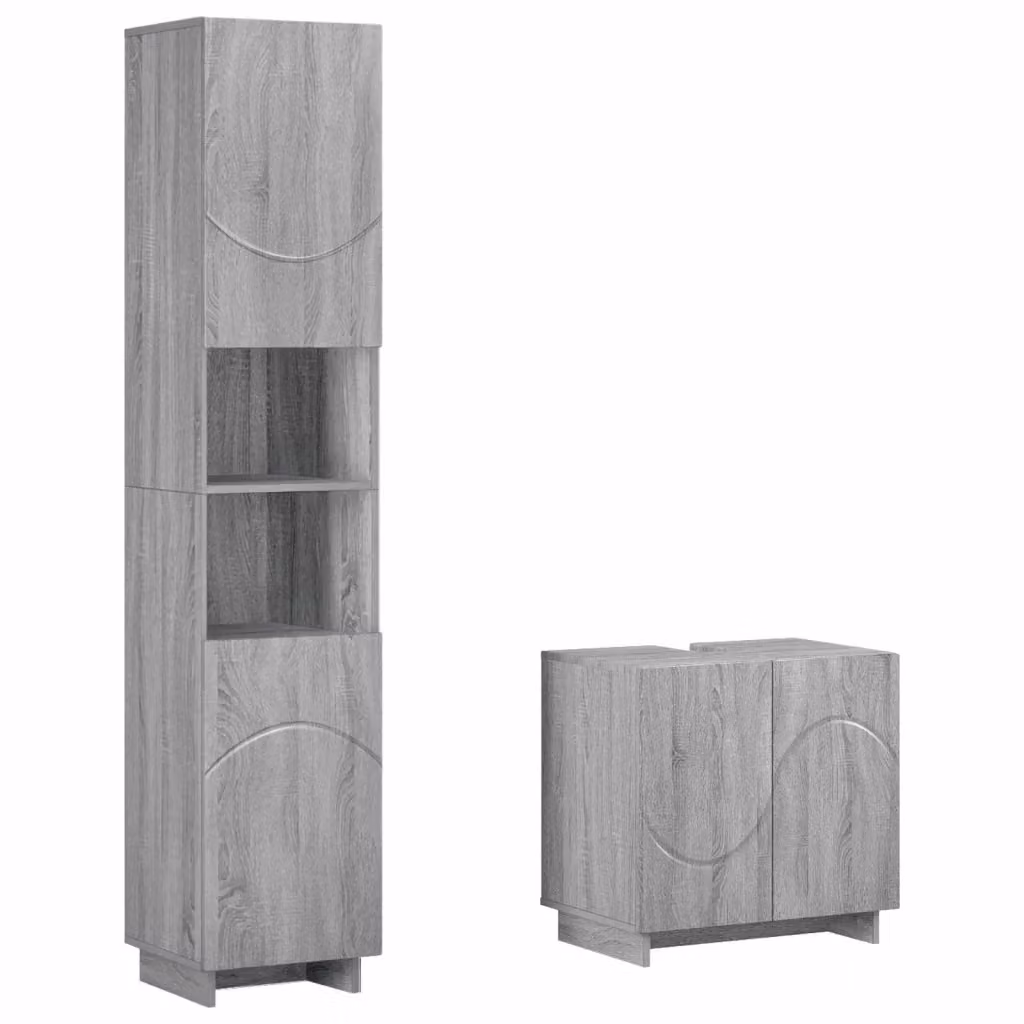 Set mobili da bagno moderno vidaXL composto da mobile sottolavabo e colonna alta in legno MDF grigio opaco L/P/H: 60 x 41 x 82 cm e H 180 x L 41 x P 41 cm – 2