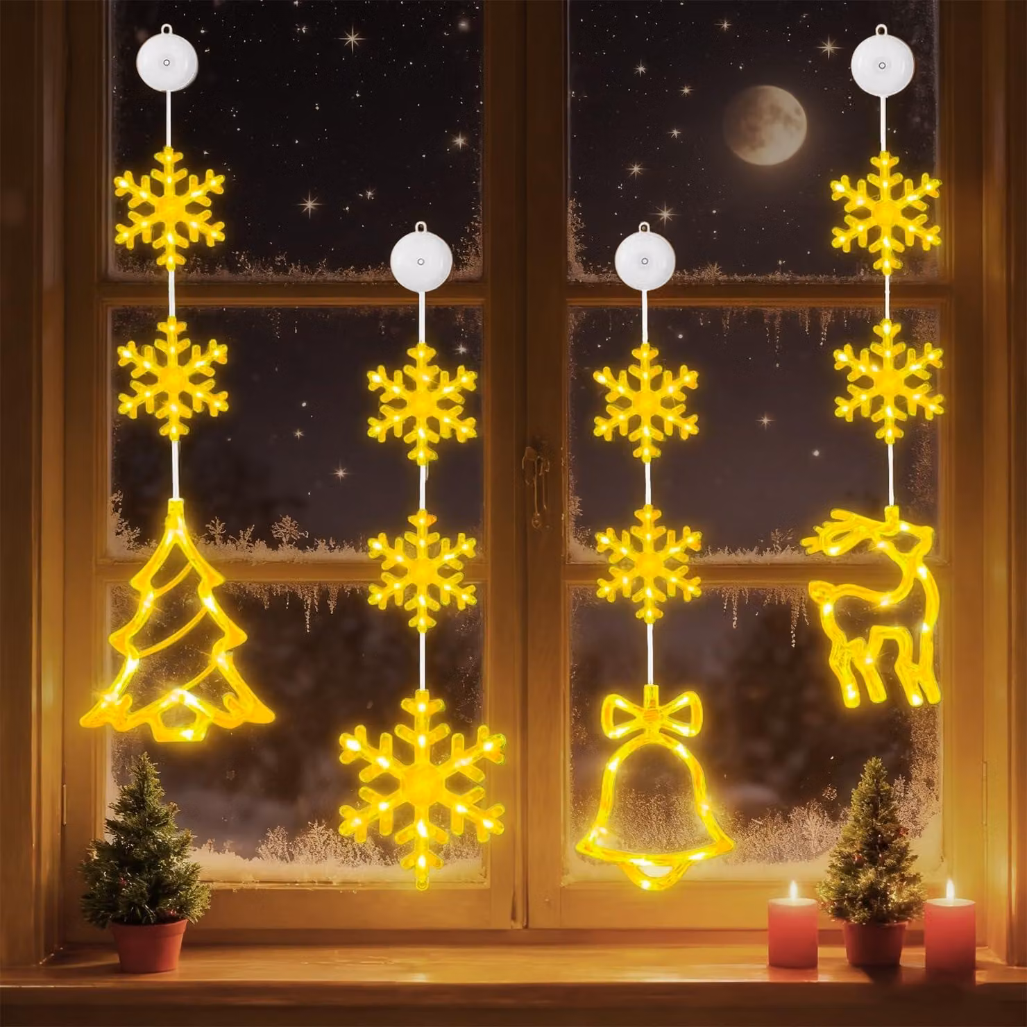 4 luci a LED per finestre, decorazioni natalizie, 80 cm, alimentate a batteria