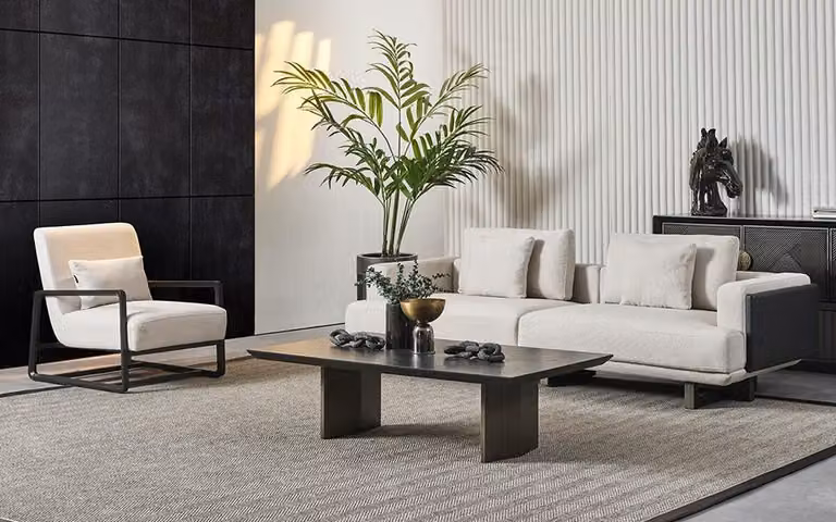 Elegantes Wohnzimmermöbelset aus Holz in Braun mit 3-Sitzer, Sessel