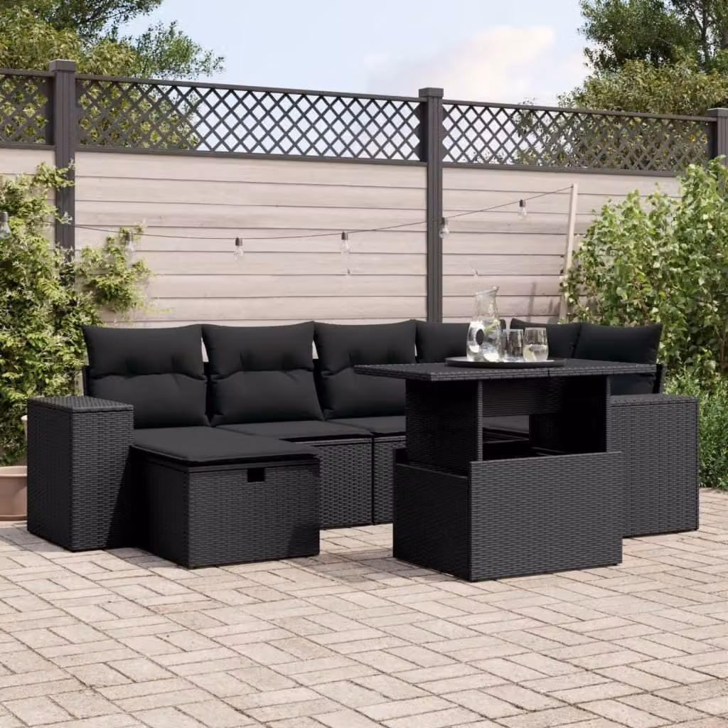 Maison Exclusive - Set da giardino 7 pezzi con cuscini in polyrattan nero