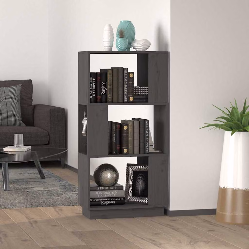 Libreria/Divisorio vidaXL in Legno Massello di Pino Grigio L: 51 cm, P: 25 cm, H: 101 cm