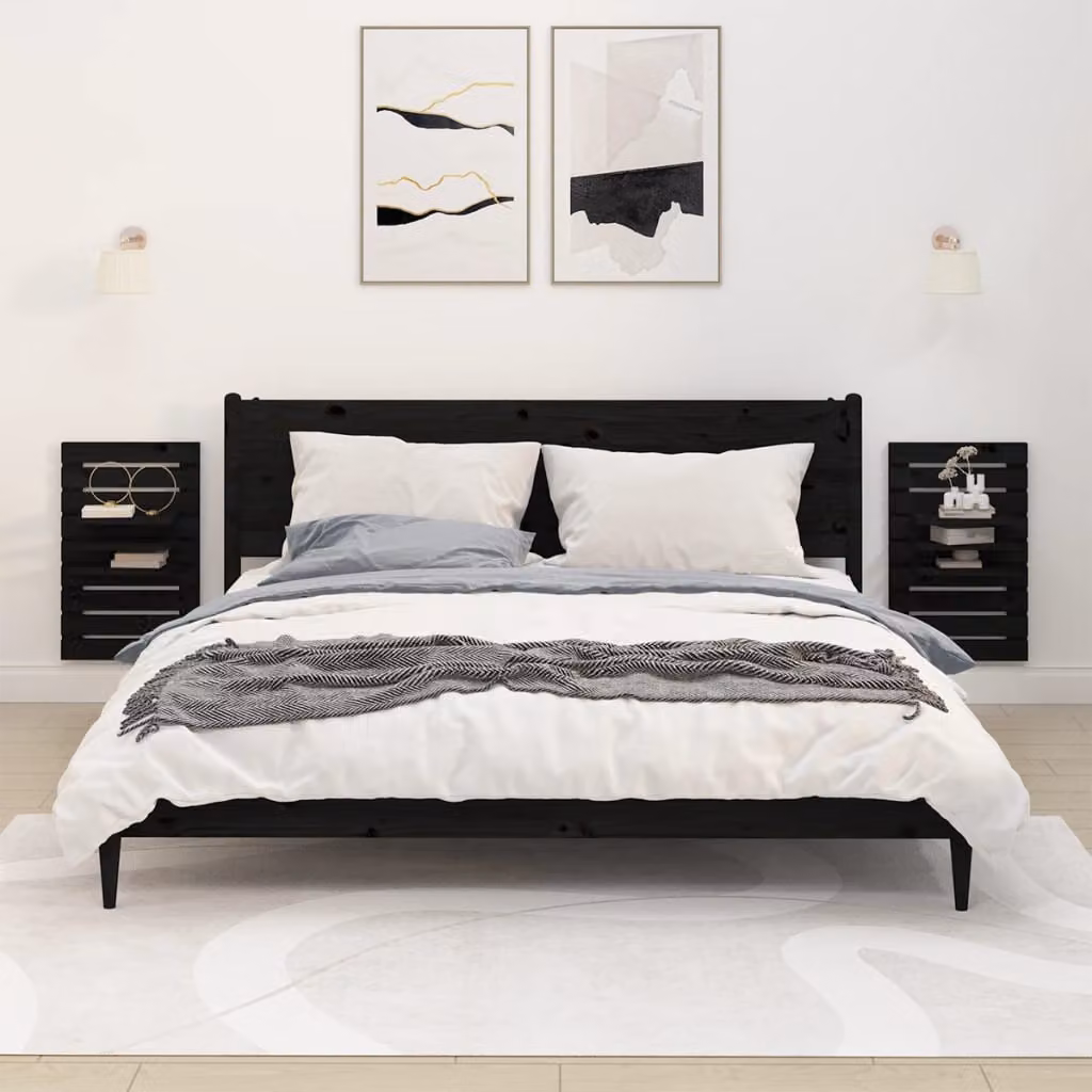 vidaXL Set di 2 Mensole da Parete in Legno di Pino Nero per Camera da Letto in Stile Rustico