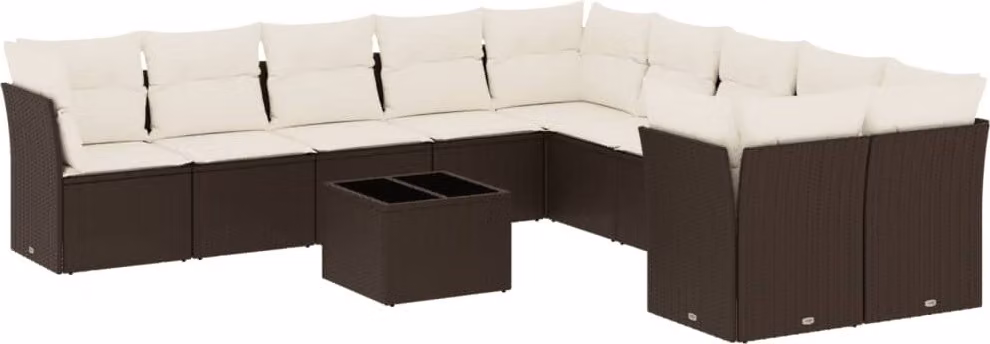 Set Divani da Giardino 11 pz con Cuscini Polyrattan Marrone