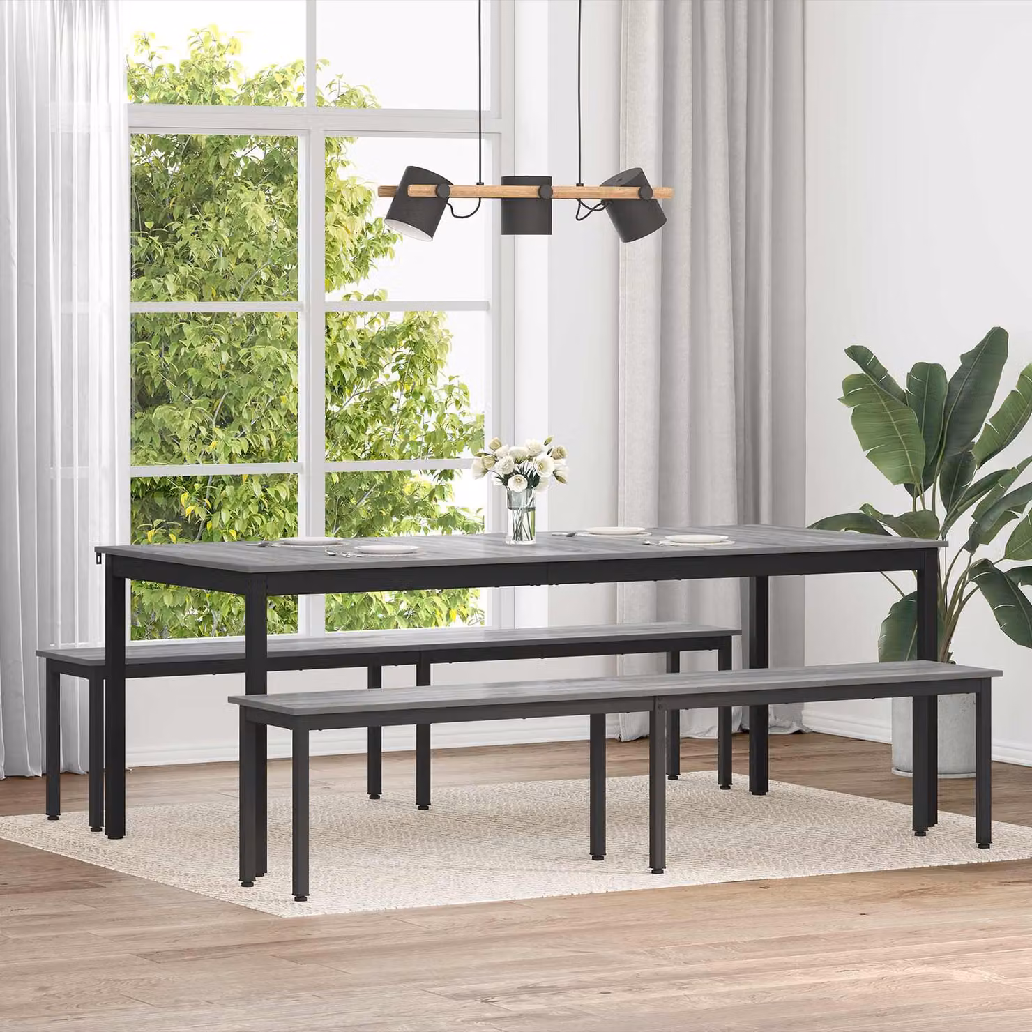 Panchina vidaXL Sonoma grigio in legno ingegnerizzato e metallo L: 200 cm, P: 35 cm, H: 45 cm