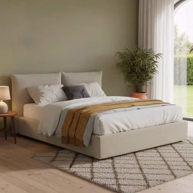 Letto Matrimoniale Aghineo Talamo Italia Beige con Contenitore e Base Lift Up L/P/H: 160 x 200 x 225 cm – 1