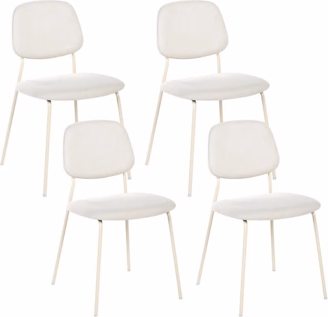Set di 4 sedie da pranzo bianco sporco con gambe in ferro e rivestimento in poliestere nero senza braccioli design moderno e minimalista