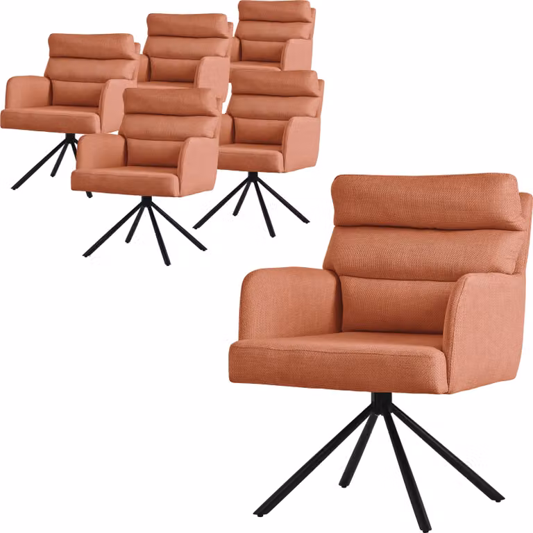 ML-Design sedie da sala da pranzo girevoli set di 6 sedie da soggiorno arancioni con braccioli e schienale cuscino gambe in metallo sedia girevole sedia posizione auto