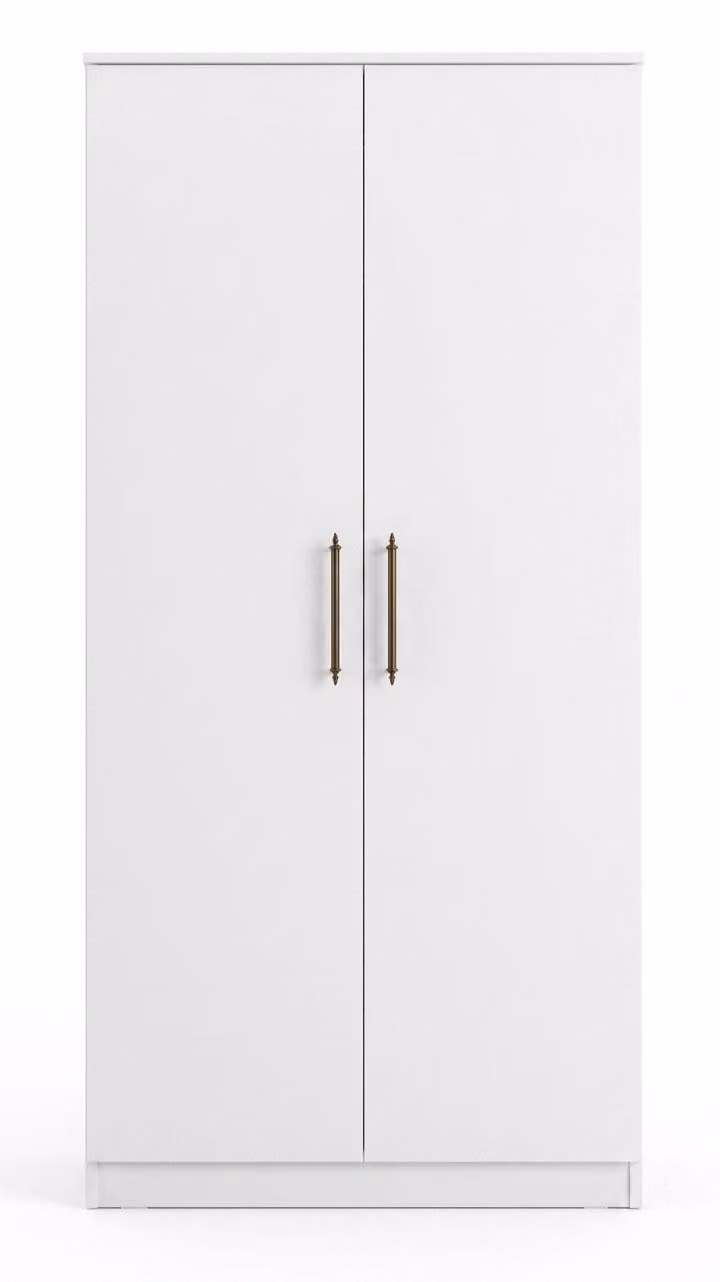 Armadio bianco a due ante, design moderno, mobile in legno per la camera da letto