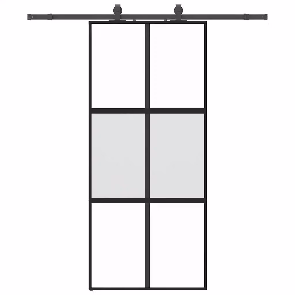 Porta Scorrevole Moderna vidaXL in Vetro Trasparente e Alluminio con Ferramenta Nera L: 90 cm, H: 205 cm – 2