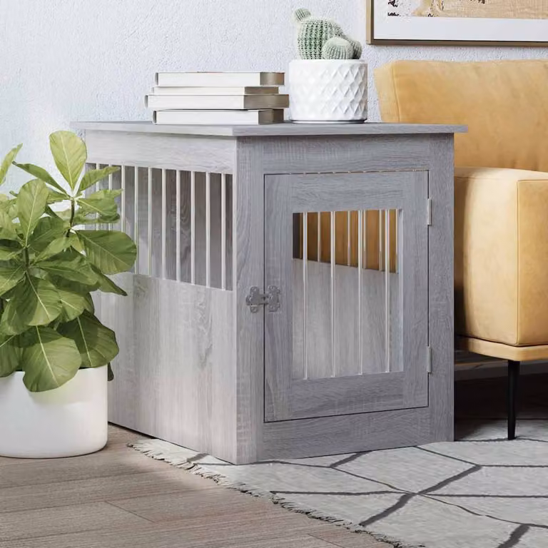 Gabbia per cani da arredamento vidaXL in legno e metallo, Grigio Sonoma, L: 55 cm, P: 75 cm, H: 65 cm