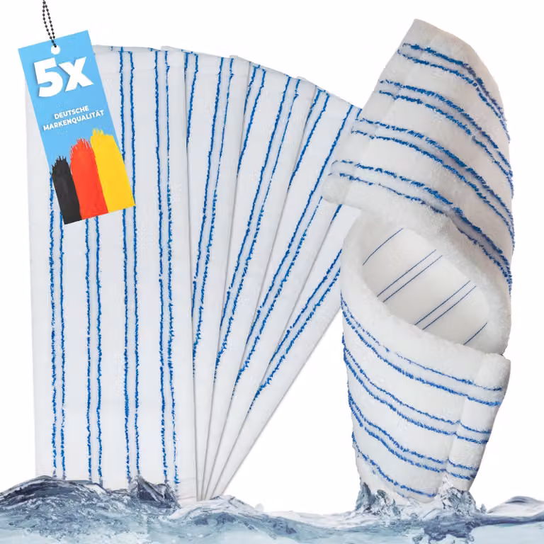 Confezione da 5 mop in microfibra per supporti da 50 cm, dimensioni 54 cm, colore blu/bianco