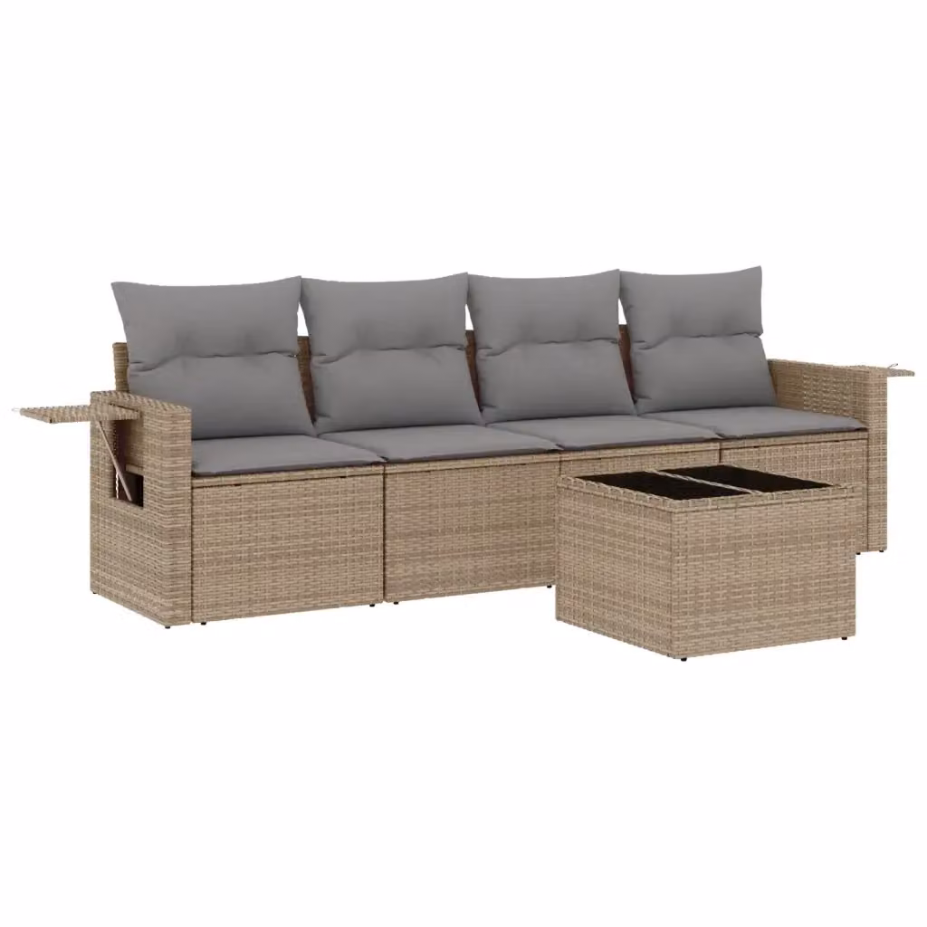 Set Divano da Giardino vidaXL 5 pz in Polyrattan Beige con Cuscini e Tavolino – 2