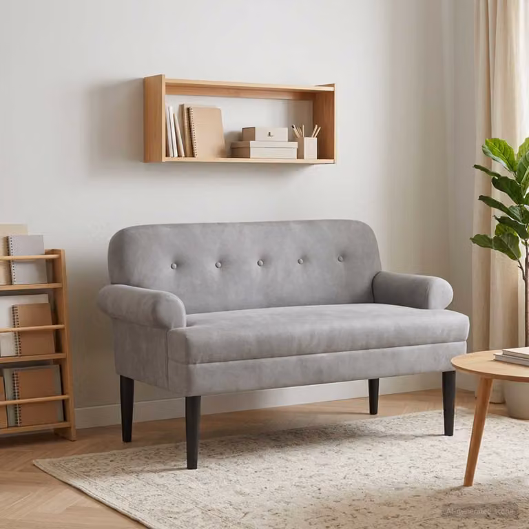 Loveseat vidaXL in tessuto grigio con bottoni imbottiti, L: 120 cm, P: 66 cm, H: 78 cm
