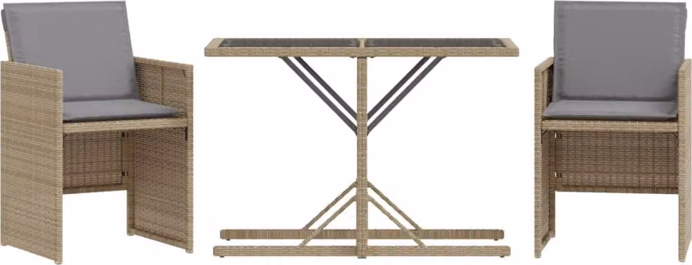 Set da Bistrò 3 pz con Cuscini Beige Misto in Polyrattan