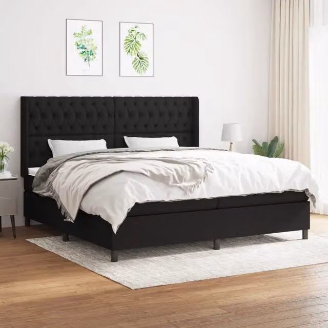 Letto Ibrido vidaXL con Giroletto a Molle e Materasso in Tessuto Nero e Bianco L/P/H: 200 x 200 x 25 cm
