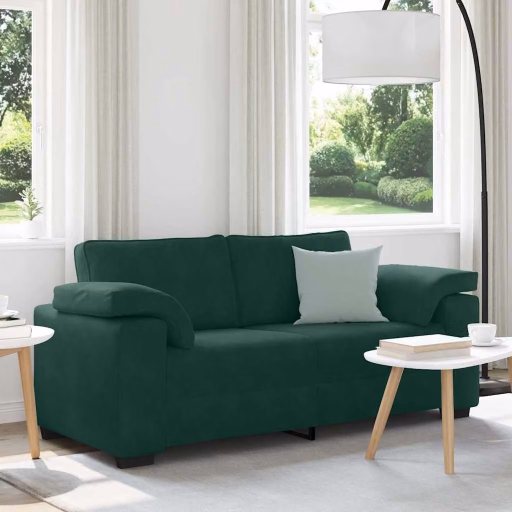 Divanetto moderno vidaXL in velluto verde con cuscini, L: 180 cm, P: 77 cm, H: 82 cm