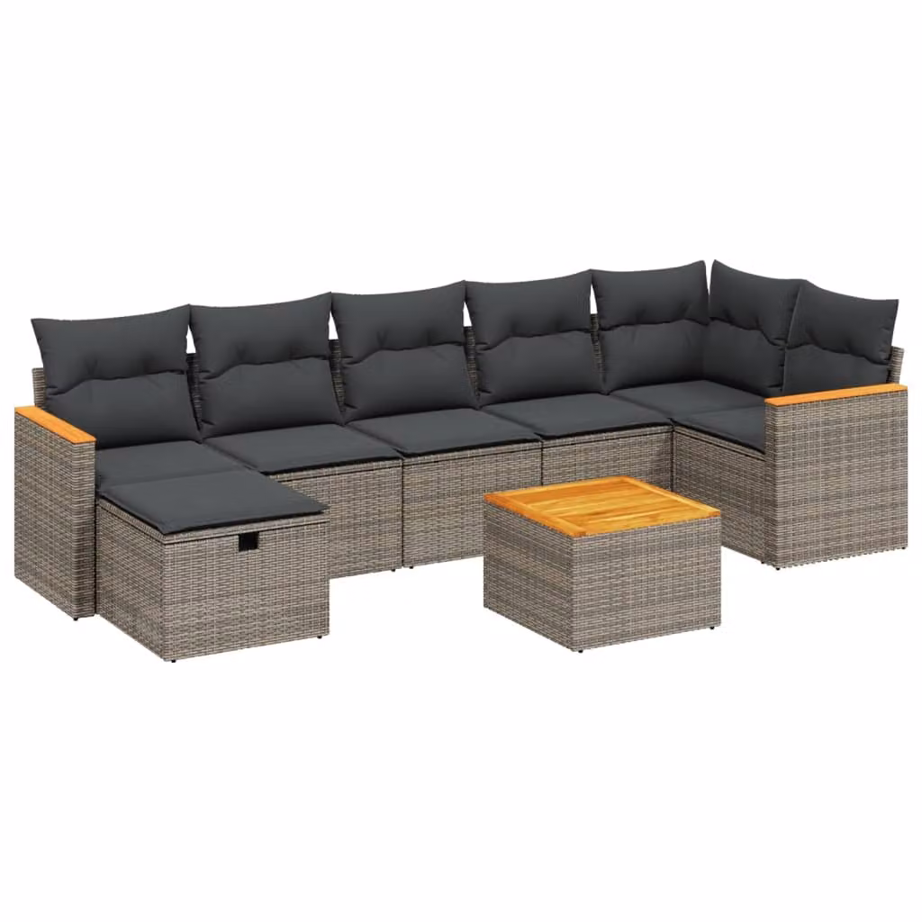 Set Divano da Giardino 8 pz con Cuscini Grigio in Polyrattan