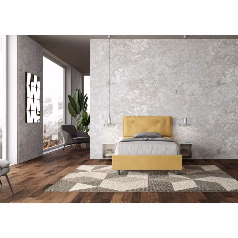 Letto imbottito Ityhome in microfibra giallo, L/P/H: 110 x 202 x 125 cm – 2