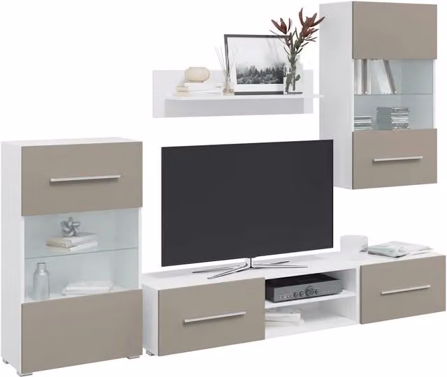 Mobile TV 5 pz con Illuminazione a LED Grigio Pietra Truciolato 3324233