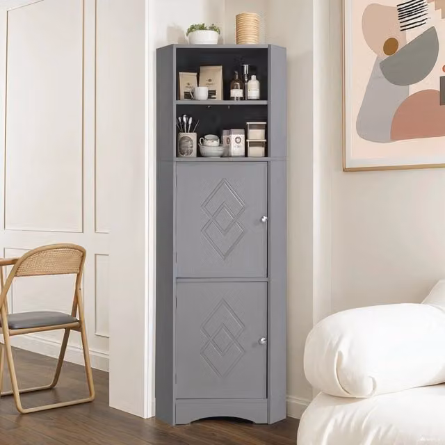 Armadietto angolare da bagno Minimal grigio chiaro in legno multistrato con ripiani regolabili L/P/H: 36.5 x 36.5 x 155 cm