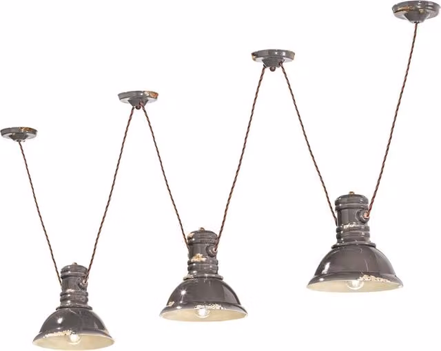 Lampadario a sospensione Industrial Ferroluce in ceramica e metallo con 3 luci E27 colore beige e grigio