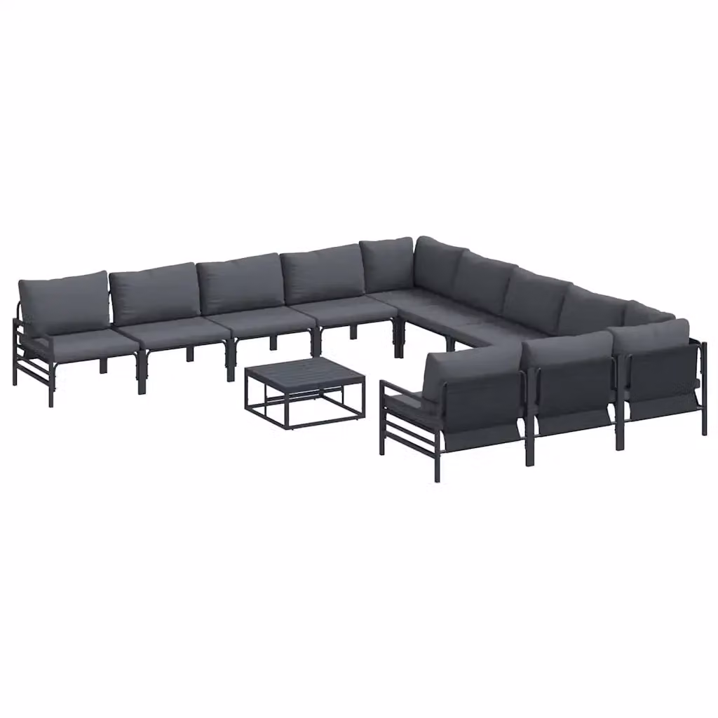 Set Divano da Giardino a Forma di U vidaXL con Cuscini Antracite e Nero in Acciaio Verniciato a Polvere – 2