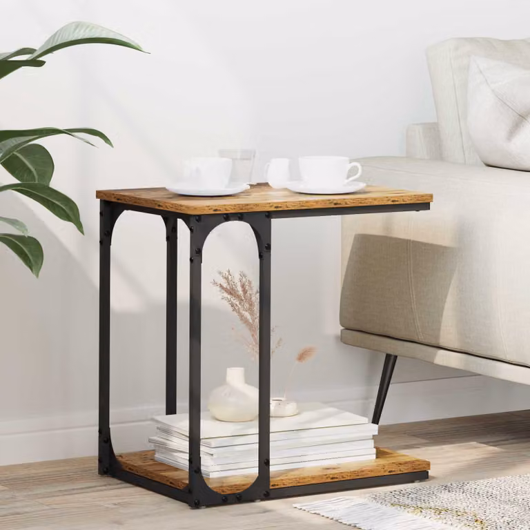 vidaXL Tavolo laterale moderno in legno e metallo marrone L 50 cm x P 35 cm x H 52 cm