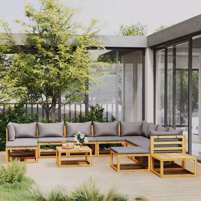 vidaXL Set Divani da Giardino 12 pz in Legno di Acacia con Cuscini Grigi e Tavolino da Esterno