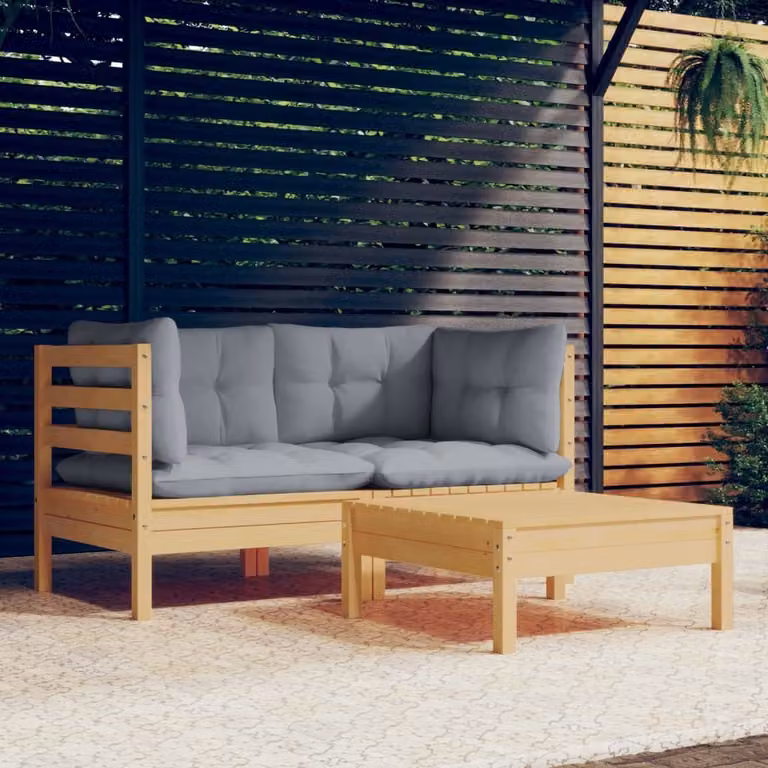 Maison Exclusive - Set Divani da Giardino 3 pz con Cuscini Grigi Massello di Pino
