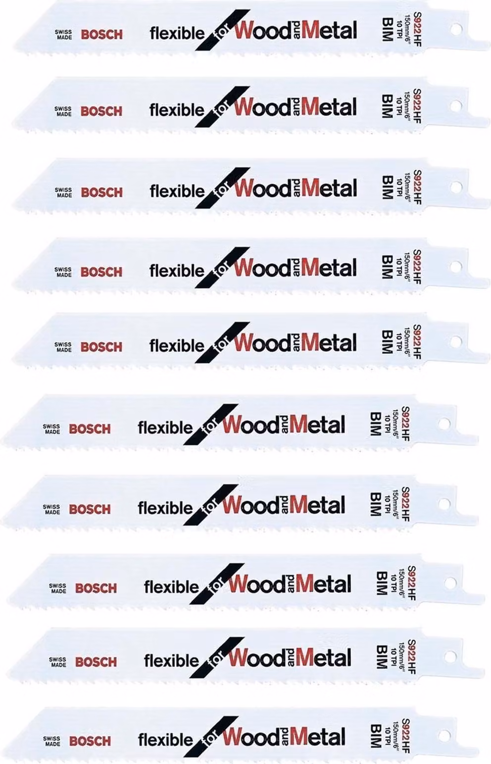 Bosch 10x S 922 HF Flessibile per legno e metallo Lama per sega alternativa