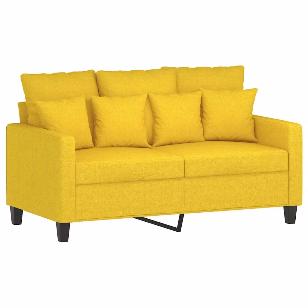 Divano a 2 posti moderno vidaXL in tessuto giallo con struttura in metallo e cuscini inclusi L: 138 cm, P: 77 cm, H: 80 cm – 2