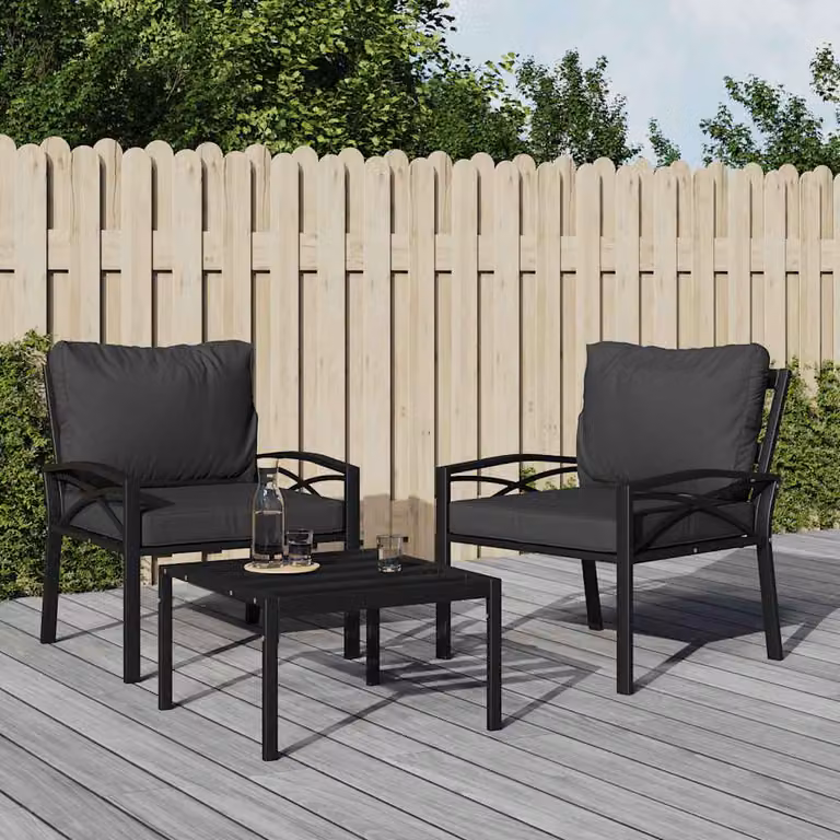 Set di 2 sedie da giardino vidaXL con cuscini grigi in acciaio verniciato a polvere L: 68 cm, P: 76 cm, H: 79 cm