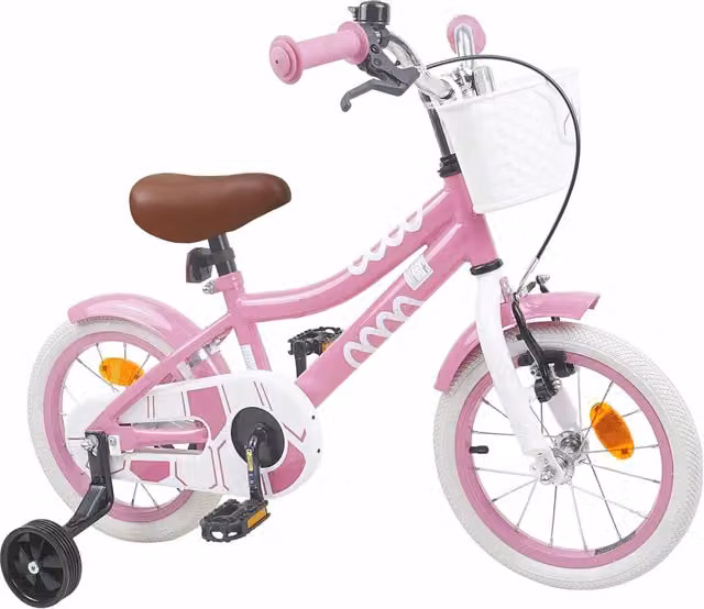 Bicicletta per bambini rosa con componenti in metallo e gomma