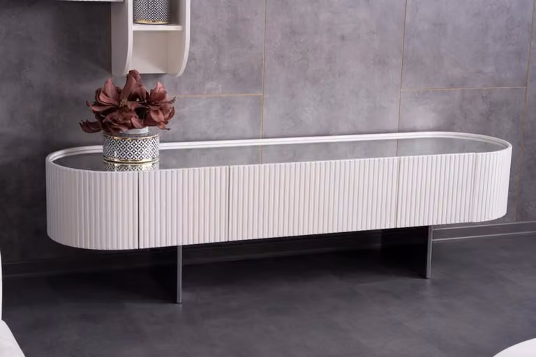 Sideboard Kommode Anrichte Beistellschrank Wohnzimmer Weiß Verspiegelt