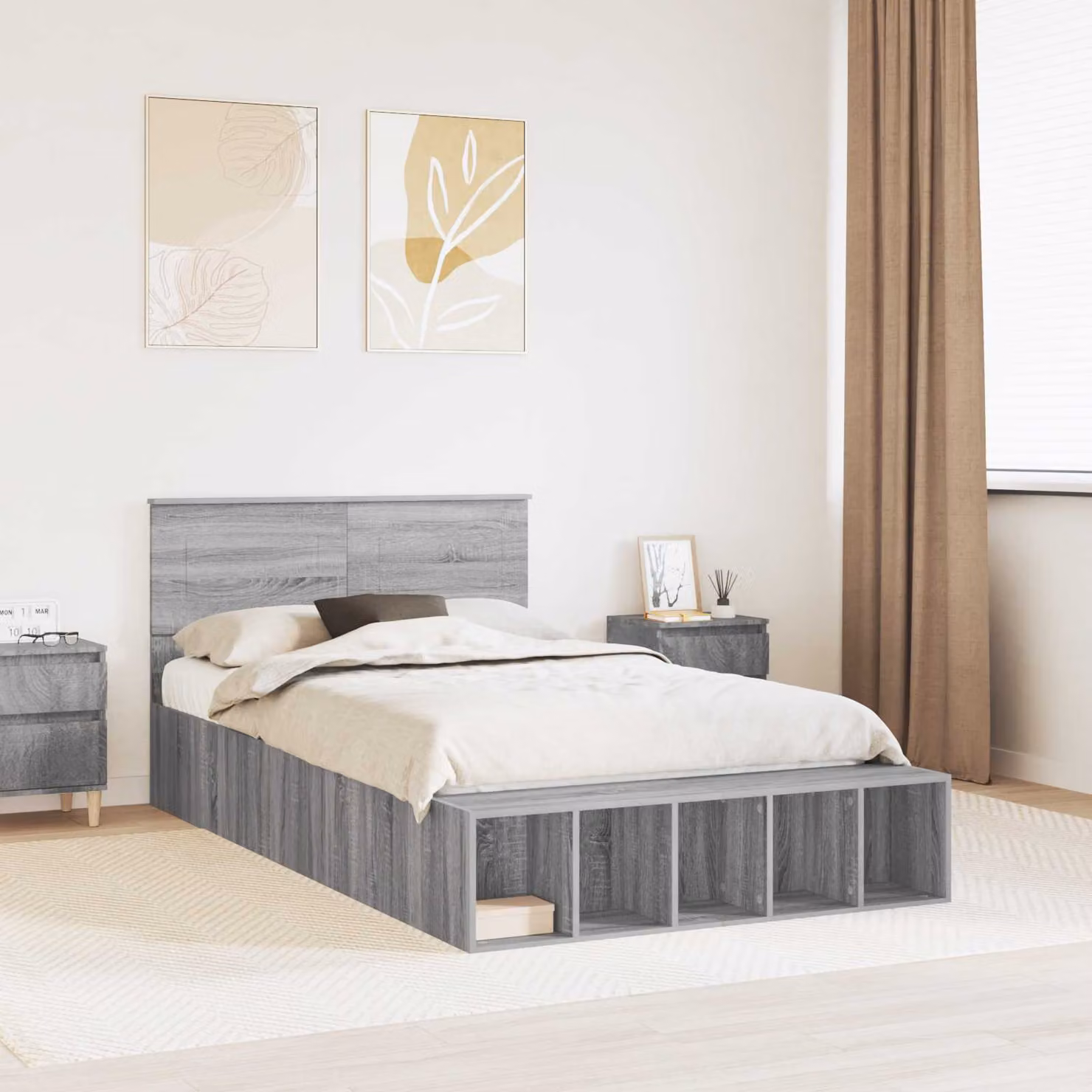 vidaXL Struttura letto moderna con scaffale e cassetti Grigio Sonoma L 120 cm x P 200 cm