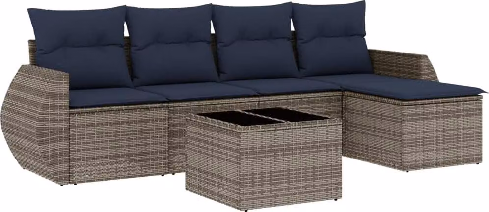 Set Divani da Giardino 6 pz con Cuscini Grigio in Polyrattan