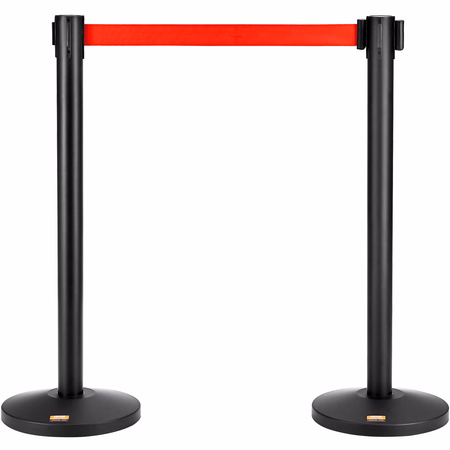 VEVOR Nastro di barriera del sistema di guida del personale Palo di barriera nero 2 pezzi, 3,3 m x 48 mm Nastro rosso retrattile, Acciaio al carbonio Palo di barriera del sistema di guida del personale per aeroporti, centri commerciali
